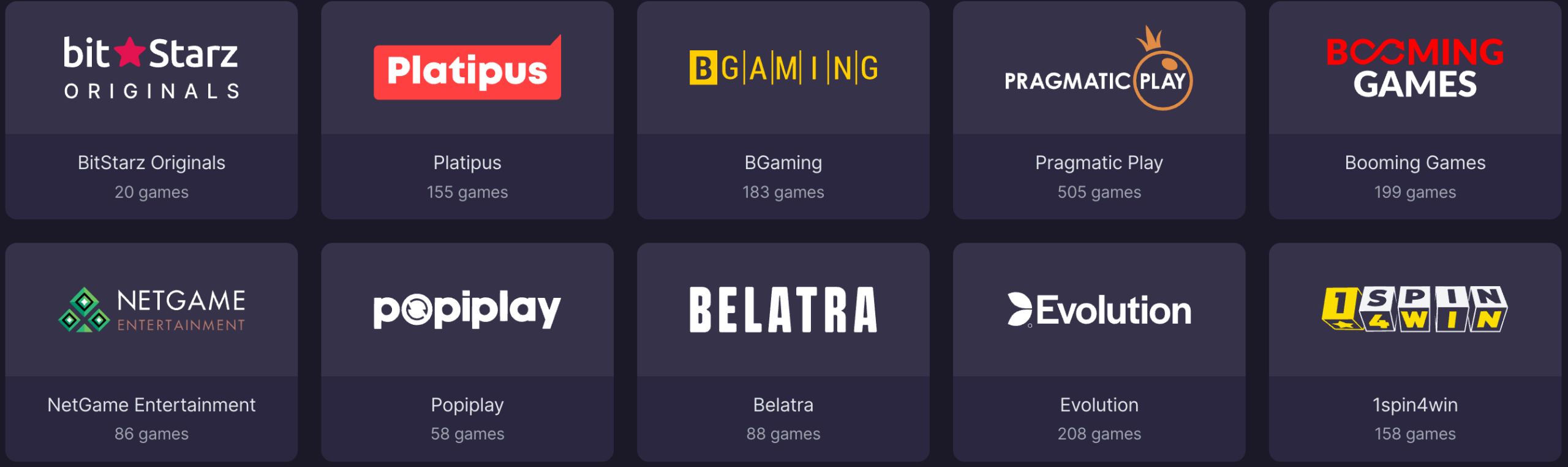 Bitstarz Game Providers